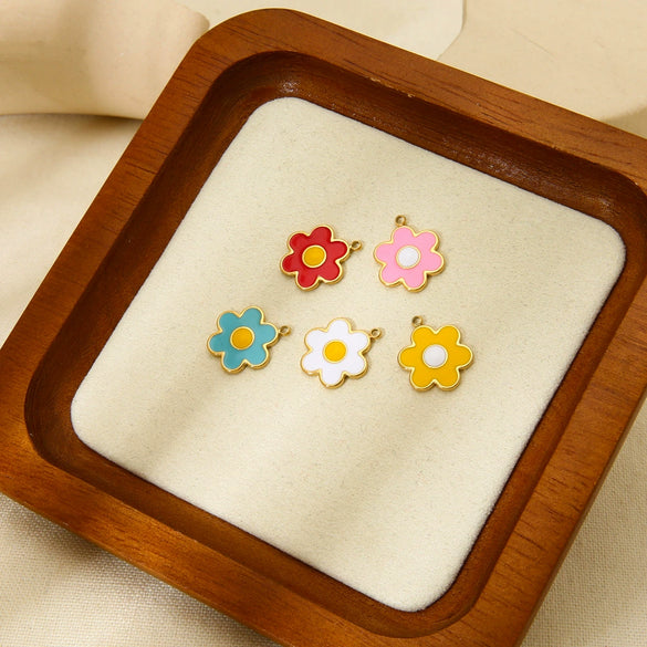 Wholesale Ins Style Colorful Flower Dripping Oil Stainless Steel Goldplated Pendant Jewelry Accessories For Women
