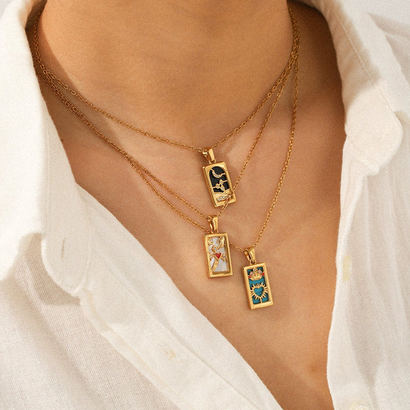 Wholesale Ins Style Diamond Inlaid Stainless Steel Pendant Necklace With Constellation Crown Heart Shape Flowers Cartoon Characters Star Geometric Animals Zodiac Patterns For Women
