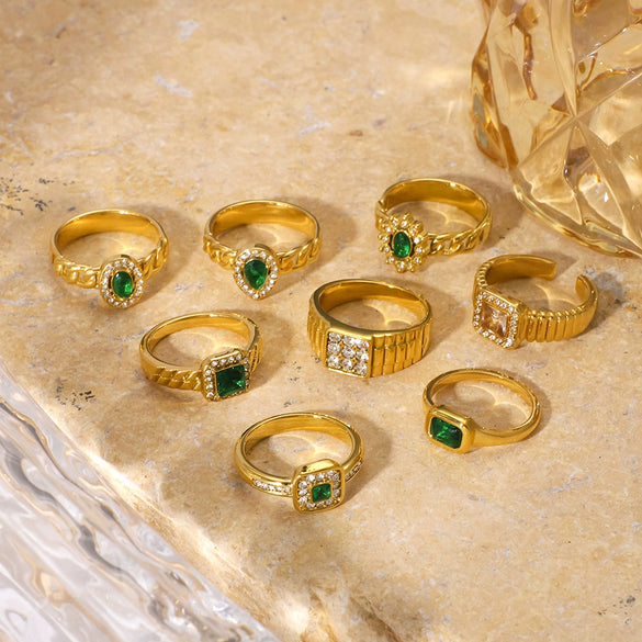 Wholesale Ins Style Doublelayer Square Stainless Steel Ring With Diamond And Zircon 18K Vacuum Plated In Furnace Geometric And Rhombus Drop Shape Unisex