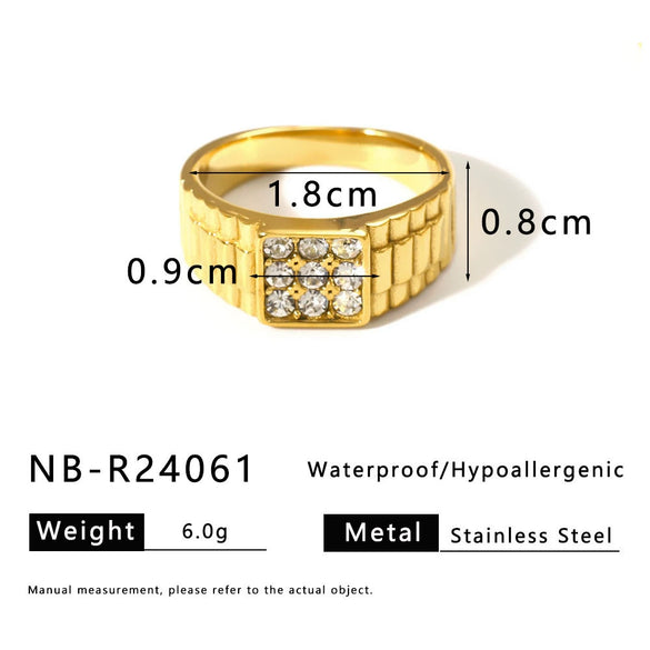 Wholesale Ins Style Doublelayer Square Stainless Steel Ring With Diamond And Zircon 18K Vacuum Plated In Furnace Geometric And Rhombus Drop Shape Unisex