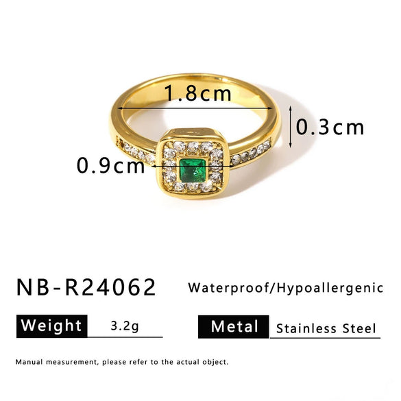 Wholesale Ins Style Doublelayer Square Stainless Steel Ring With Diamond And Zircon 18K Vacuum Plated In Furnace Geometric And Rhombus Drop Shape Unisex