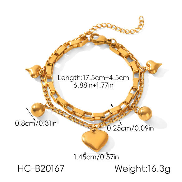 Wholesale Ins Style Electroplated Doublelayer Heart Pendant Stainless Steel Bracelet And Ring Accessories