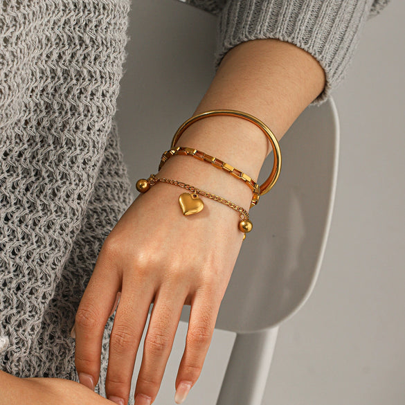Wholesale Ins Style Electroplated Doublelayer Heart Pendant Stainless Steel Bracelet And Ring Accessories