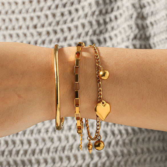 Wholesale Ins Style Electroplated Doublelayer Heart Pendant Stainless Steel Bracelet And Ring Accessories