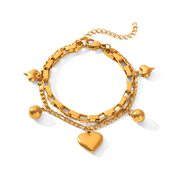 Wholesale Ins Style Electroplated Doublelayer Heart Pendant Stainless Steel Bracelet And Ring Accessories