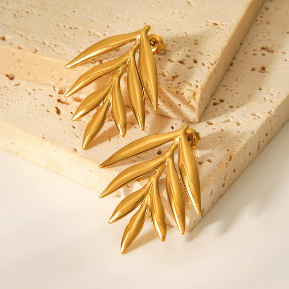 Wholesale Ins Style Electroplated Geometric Leaf Stainless Steel Earrings For Women