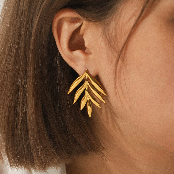 Wholesale Ins Style Electroplated Geometric Leaf Stainless Steel Earrings For Women