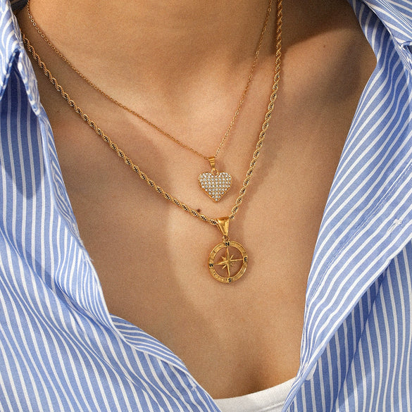 Wholesale Ins Style Electroplated Stainless Steel Geometric And Heart Shape Pendant Necklace For Women