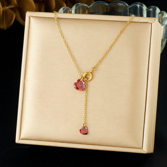 Wholesale Ins Style Electroplated Stainless Steel Heart Shape Pendant Tassel Chain Clavicle Necklace For Women