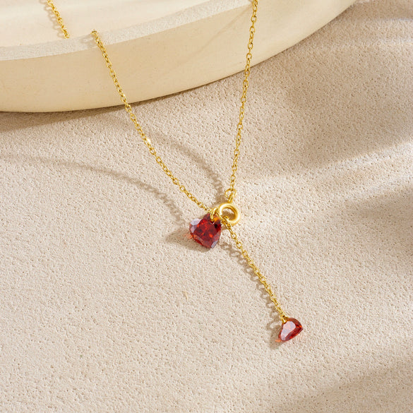 Wholesale Ins Style Electroplated Stainless Steel Heart Shape Pendant Tassel Chain Clavicle Necklace For Women
