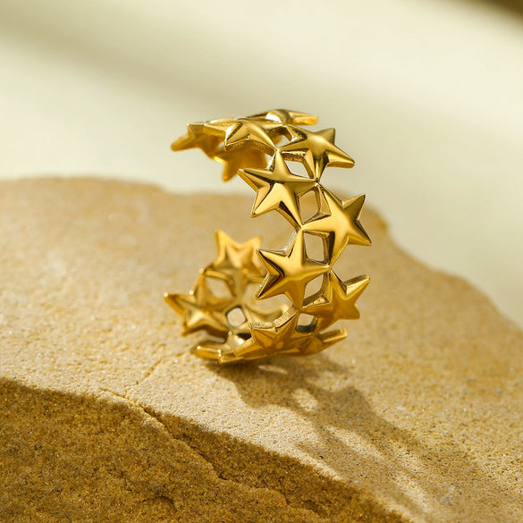 Wholesale Ins Style Geometric Asymmetrical Stainless Steel Ring With 18K Gold Electroplating For Women