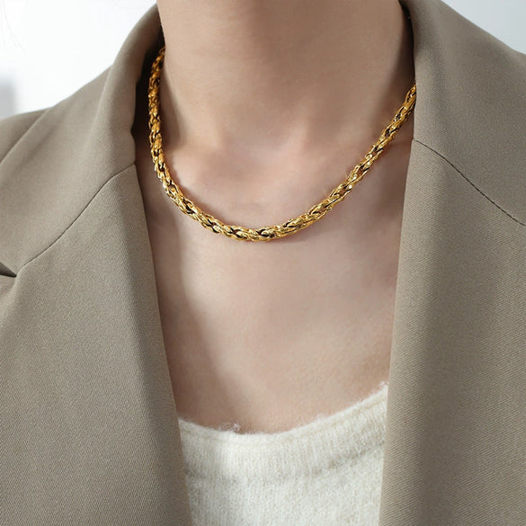 Wholesale Ins Style Geometric Braided Chain Design Copper And Titanium Steel Goldplated Jewelry Set For Unisex