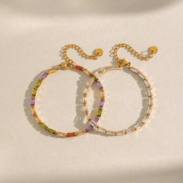 Wholesale Ins Style Geometric Colorful Zircon Vacuum Plated Stainless Steel Bracelet For Women And Unisex