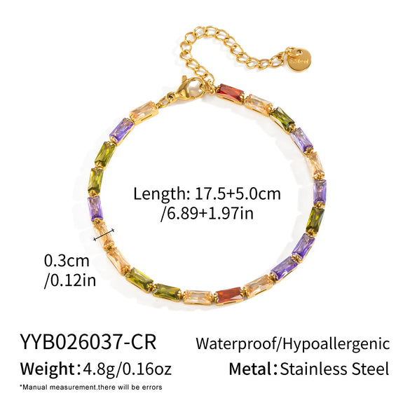Wholesale Ins Style Geometric Colorful Zircon Vacuum Plated Stainless Steel Bracelet For Women And Unisex
