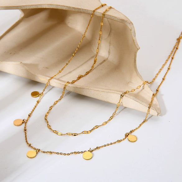 Wholesale Ins Style Geometric Doublelayer Stainless Steel 18K Gold Plated Pendant Necklace For Women