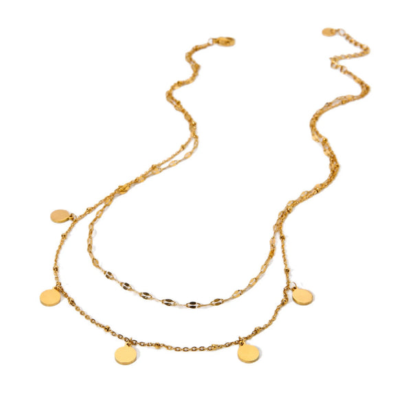 Wholesale Ins Style Geometric Doublelayer Stainless Steel 18K Gold Plated Pendant Necklace For Women