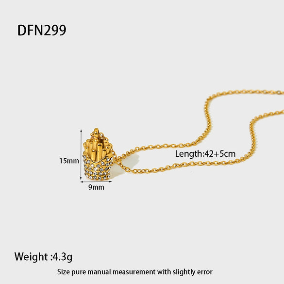 Wholesale Ins Style Geometric French Fries Pendant Stainless Steel 18K Gold Plated Necklace For Women