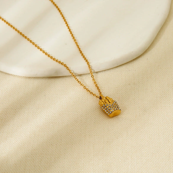 Wholesale Ins Style Geometric French Fries Pendant Stainless Steel 18K Gold Plated Necklace For Women