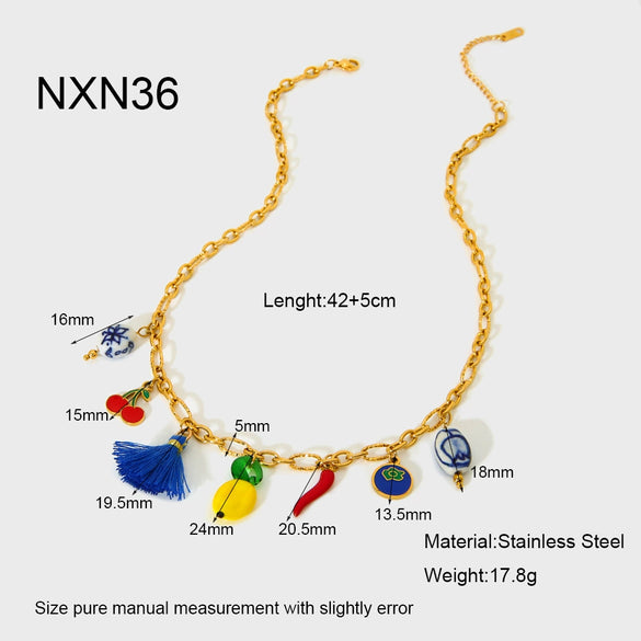 Wholesale Ins Style Geometric Fruit Stainless Steel Electroplated Pendant Necklace For Women