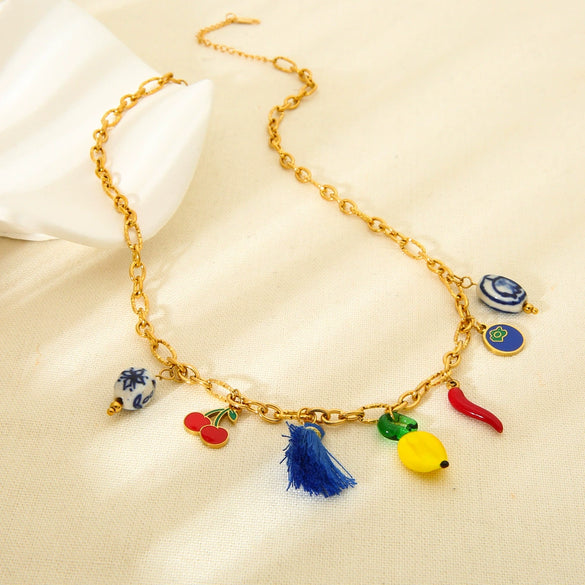 Wholesale Ins Style Geometric Fruit Stainless Steel Electroplated Pendant Necklace For Women
