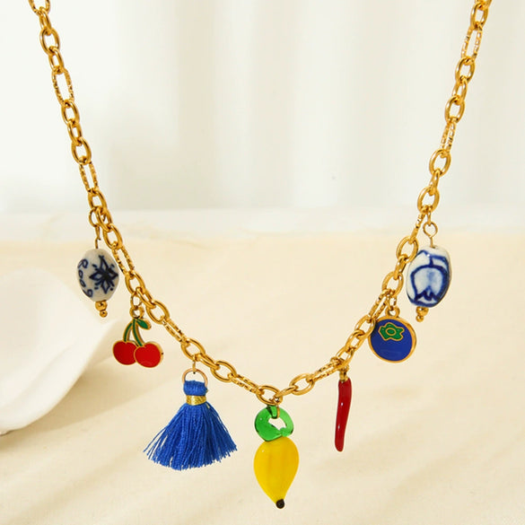 Wholesale Ins Style Geometric Fruit Stainless Steel Electroplated Pendant Necklace For Women