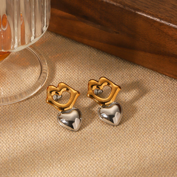 Wholesale Ins Style Geometric Heart Shape Electroplated Stainless Steel Earrings For Women