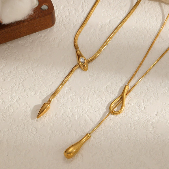 Wholesale Ins Style Geometric 18K Gold Electroplated Round Snake Blade Chain Necklace For Women