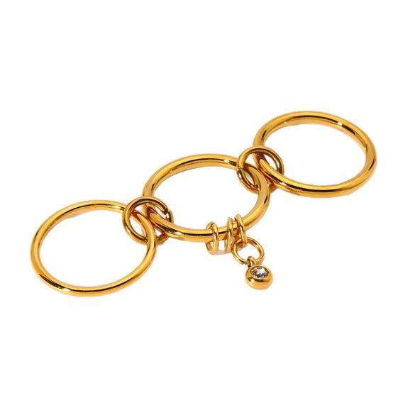 Wholesale Ins Style Geometric 18K Goldplated Stainless Steel Threelayer Colorblocking Ring Pendant For Women