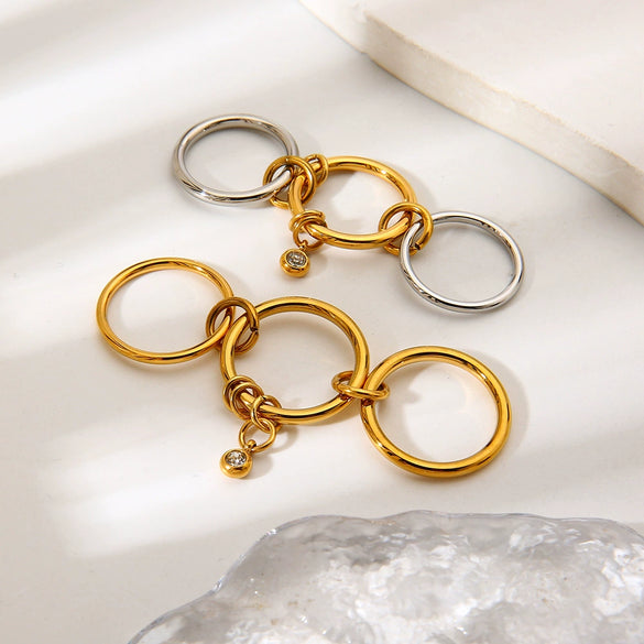 Wholesale Ins Style Geometric 18K Goldplated Stainless Steel Threelayer Colorblocking Ring Pendant For Women