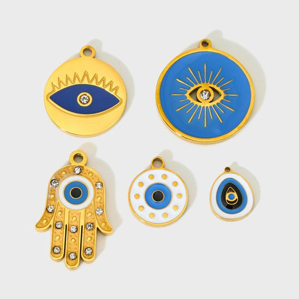 Wholesale Ins Style Geometric Oil Dripping Return Pattern Peach Heart Round Devil's Eye Stainless Steel Pendant Jewelry Accessory Hanging Ornament