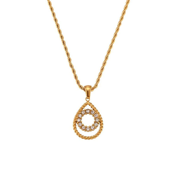 Wholesale Ins Style Geometric Round Water Drop Pendant Stainless Steel And Titanium Steel Necklace 18K Gold Plated For Women