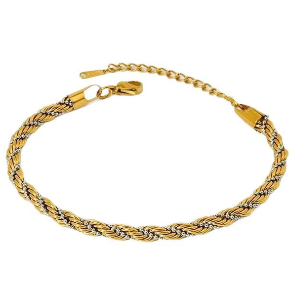 Wholesale Ins Style Geometric Stainless Steel Braided Bead Colorblocking 18K Gold Plated Waterproof Bracelet For Women