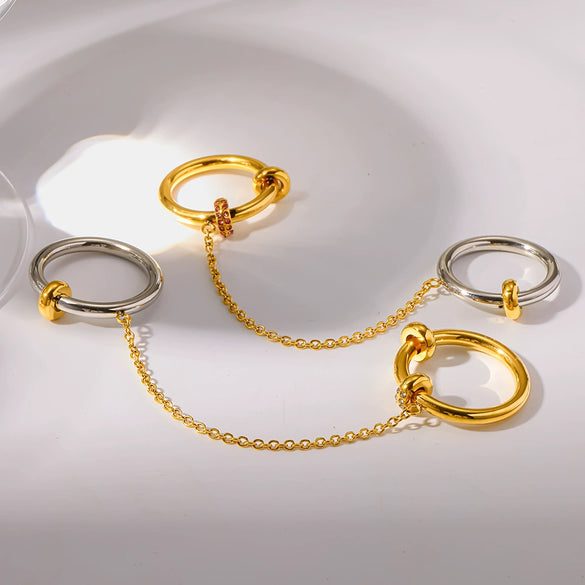 Wholesale Ins Style Geometric Stainless Steel Chain Ring With Rhinestones Vacuum Real Gold Plated In Pvd Furnace For Women