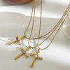 Wholesale Ins Style Geometric Stainless Steel Cross Pendant Necklace With Natural Stone Inlay Polished Plating For Women