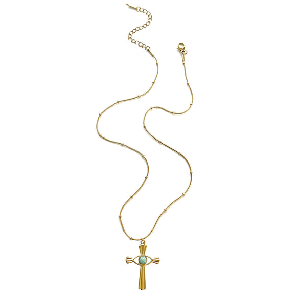 Wholesale Ins Style Geometric Stainless Steel Cross Pendant Necklace With Natural Stone Inlay Polished Plating For Women