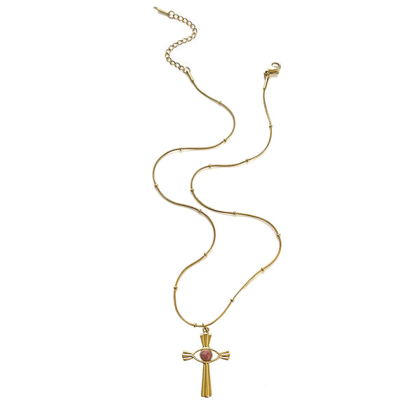 Wholesale Ins Style Geometric Stainless Steel Cross Pendant Necklace With Natural Stone Inlay Polished Plating For Women