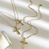 Wholesale Ins Style Geometric Stainless Steel Cross Pendant Necklace With Natural Stone Inlay Polished Plating For Women