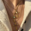 Wholesale Ins Style Geometric Stainless Steel Cross Pendant Necklace With Natural Stone Inlay Polished Plating For Women
