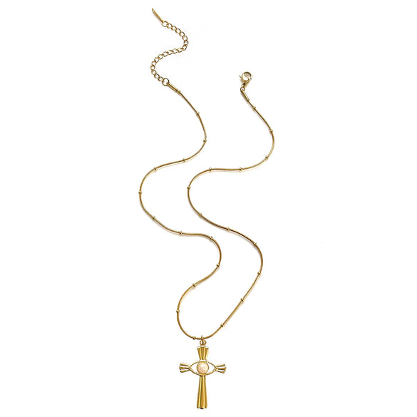 Wholesale Ins Style Geometric Stainless Steel Cross Pendant Necklace With Natural Stone Inlay Polished Plating For Women