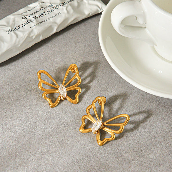 Wholesale Ins Style Geometric Stainless Steel Electroplated Butterfly Stud Earrings For Women