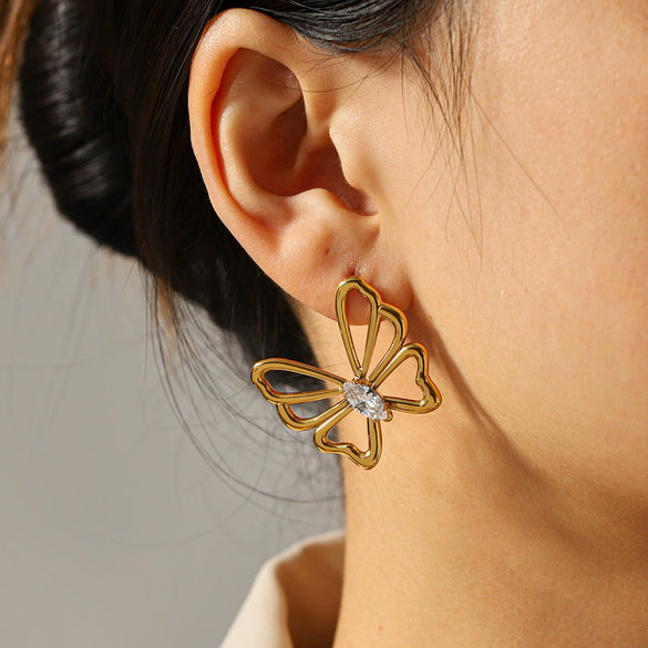 Wholesale Ins Style Geometric Stainless Steel Electroplated Butterfly Stud Earrings For Women