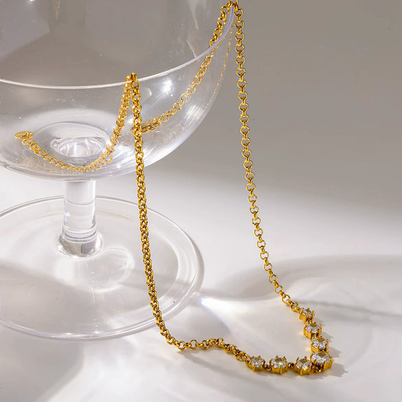 Wholesale Ins Style Geometric Stainless Steel 18K Gold Plated Oshaped Chain Pendant Necklace For Women
