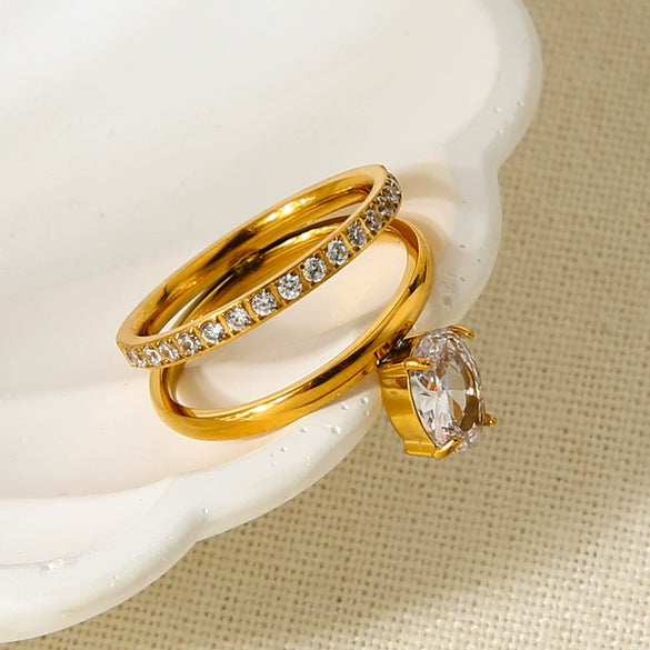 Wholesale Ins Style Geometric Stainless Steel 18K Gold Plated Zircon Ring For Women