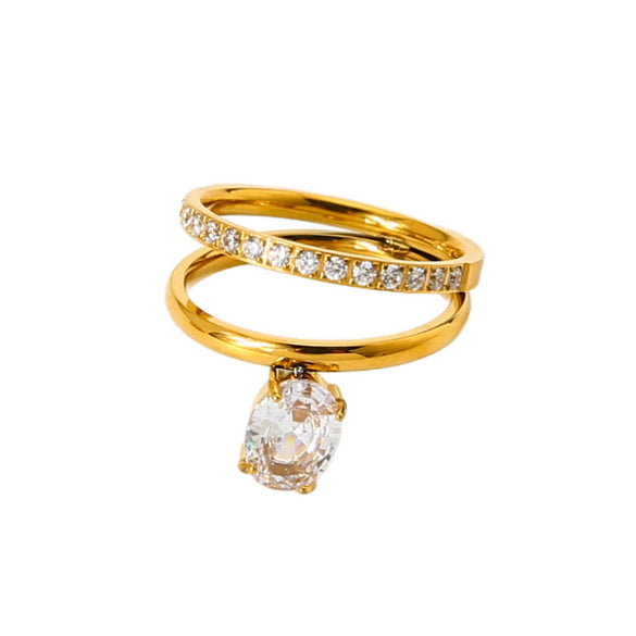 Wholesale Ins Style Geometric Stainless Steel 18K Gold Plated Zircon Ring For Women