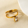 Wholesale Ins Style Geometric Stainless Steel 18K Gold Plated Zircon Ring For Women