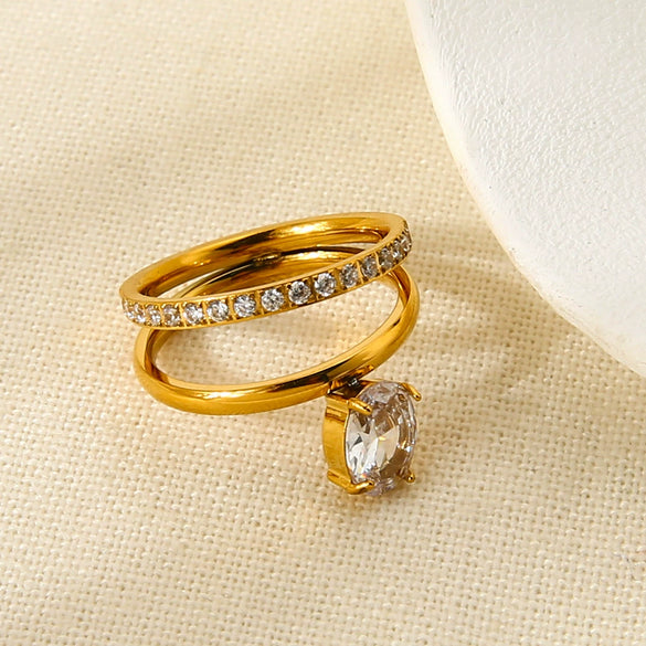 Wholesale Ins Style Geometric Stainless Steel 18K Gold Plated Zircon Ring For Women