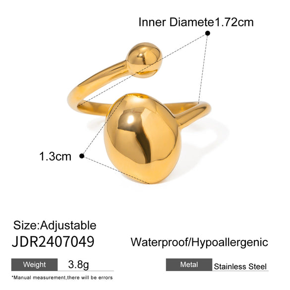 Wholesale Ins Style Geometric Stainless Steel Oval Hemisphere Smooth Opening Ring Jewelry With Electroplating For Women
