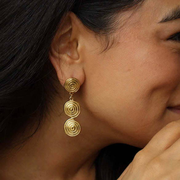 Wholesale Ins Style Geometric Stainless Steel Threaded Hoop Earrings With Electroplating