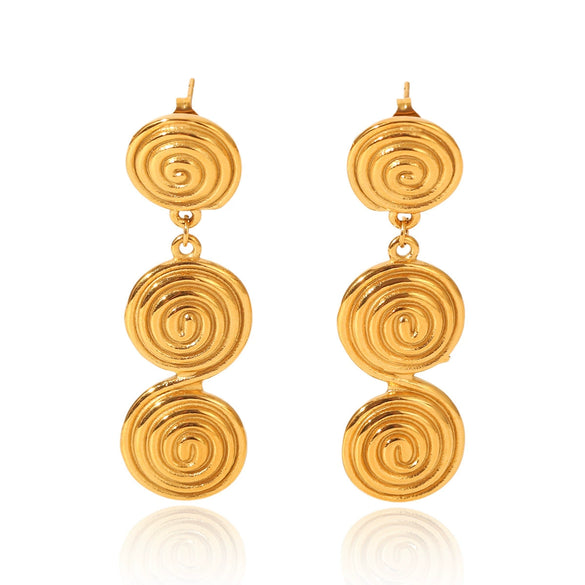 Wholesale Ins Style Geometric Stainless Steel Threaded Hoop Earrings With Electroplating