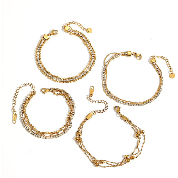 Wholesale Ins Style Geometric Stainless Steel Women's Bracelet Inlaid With Zircon Vacuum Plated 18K Gold